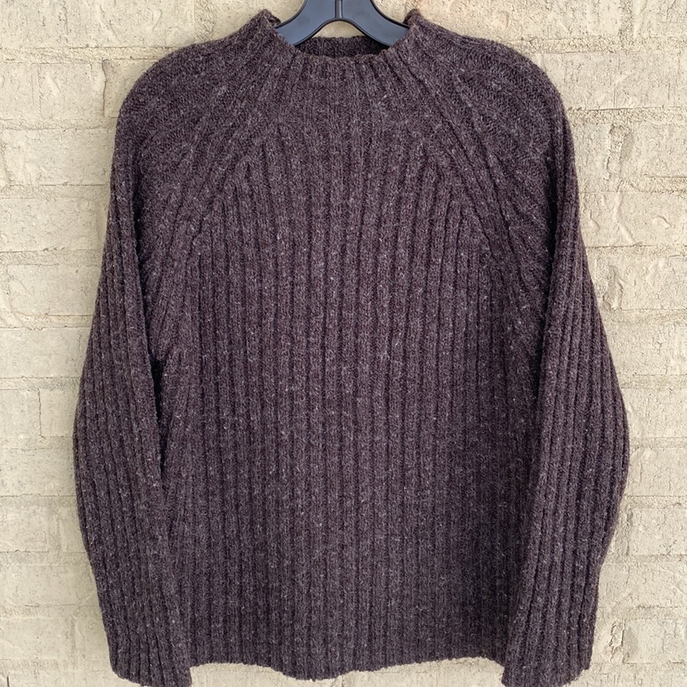 Vintage 90s Express Tricot Brown Cable Knit Mock Neck Sweater. Size M